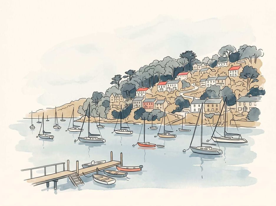Ink and watercolour illustration of the Cornish coast
